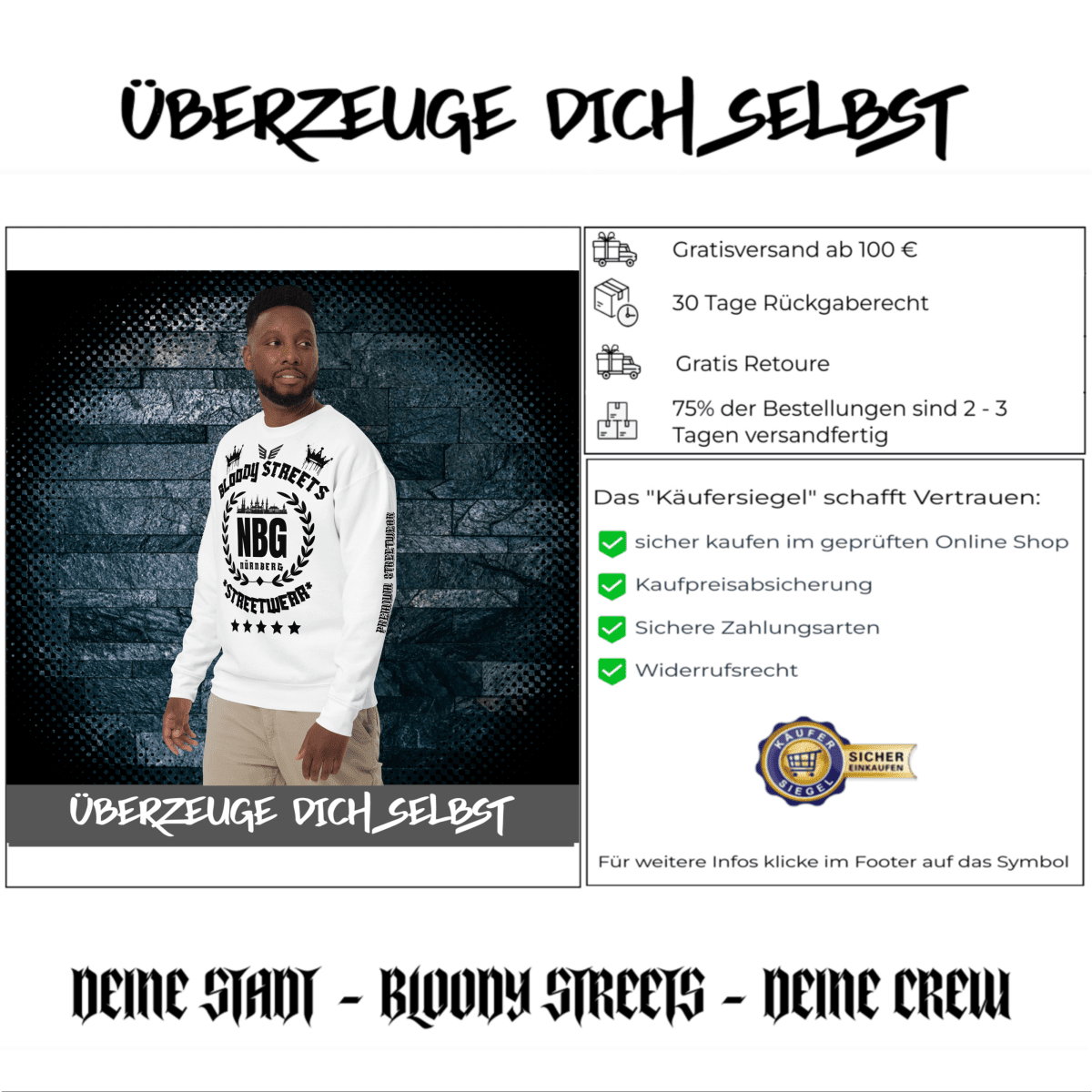 Streetwear Pullover Bloody Streets NBG - BLOODY - STREETS.DE Streetwear Herren und Damen Hoodies, T-Shirts, Pullis