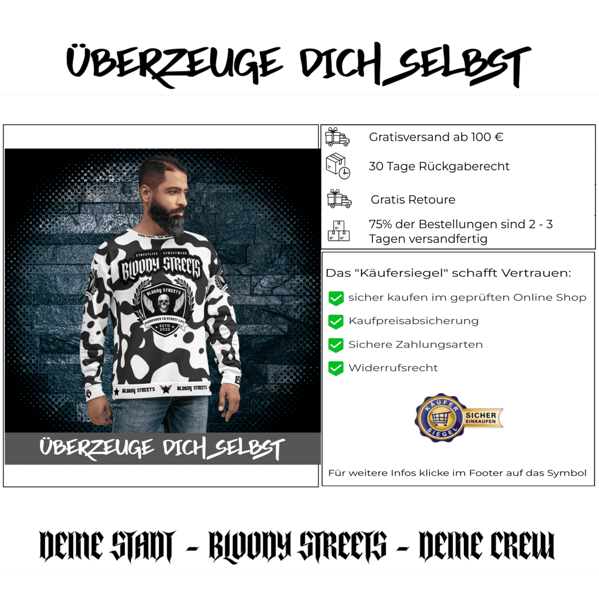 Streetwear Pullover Bloody Streets NBG - Street Loyalty - BLOODY - STREETS.DE Streetwear Herren und Damen Hoodies, T-Shirts, Pullis