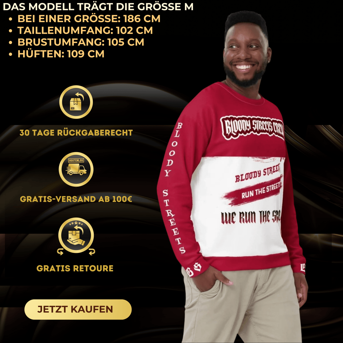 Streetwear Pullover - We Run The Streets: Das lässige Unisex Addribut für jeden Look - BLOODY - STREETS.DE Streetwear Herren und Damen Hoodies, T-Shirts, Pullis