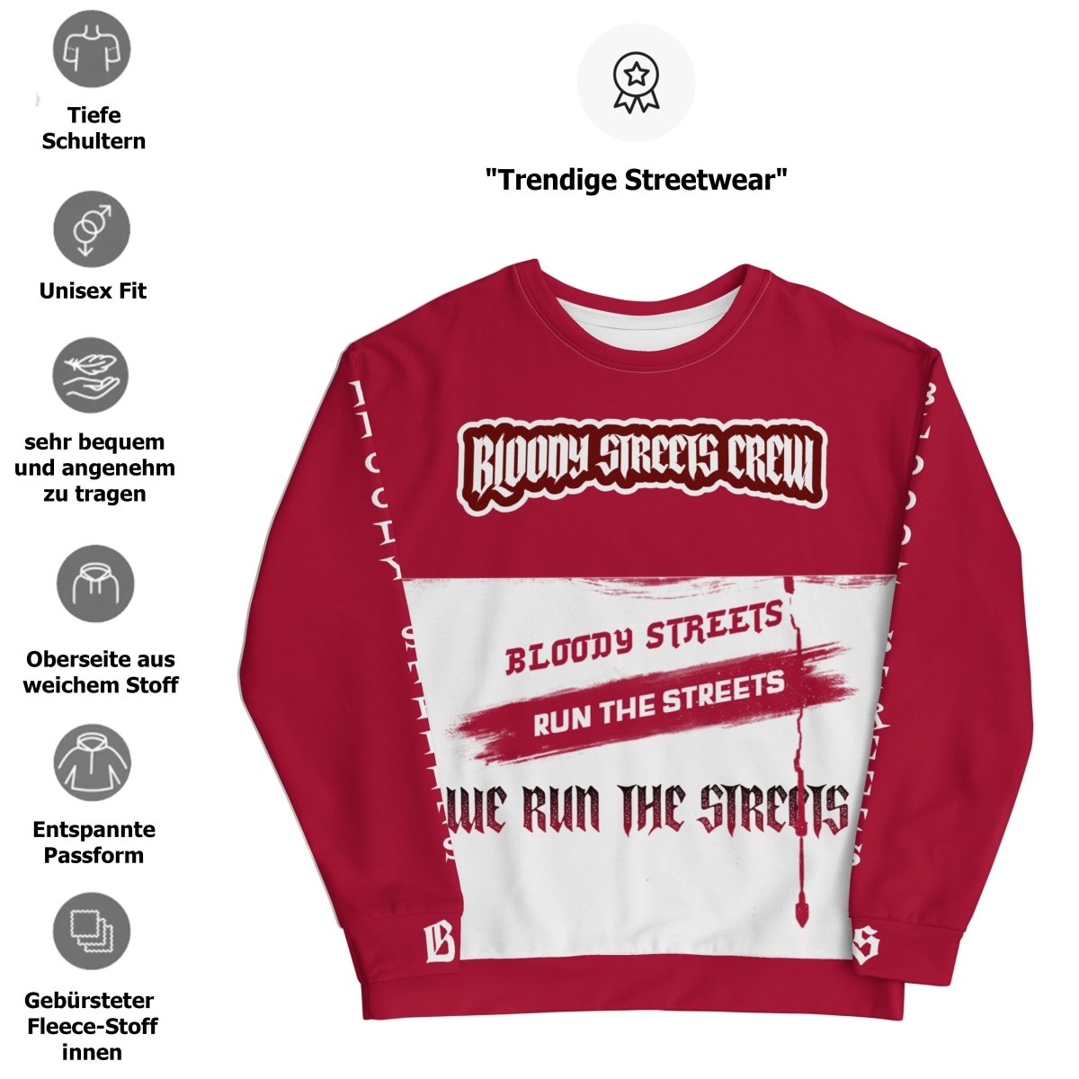 Streetwear Pullover - We Run The Streets: Das lässige Unisex Addribut für jeden Look - BLOODY - STREETS.DE Streetwear Herren und Damen Hoodies, T-Shirts, Pullis