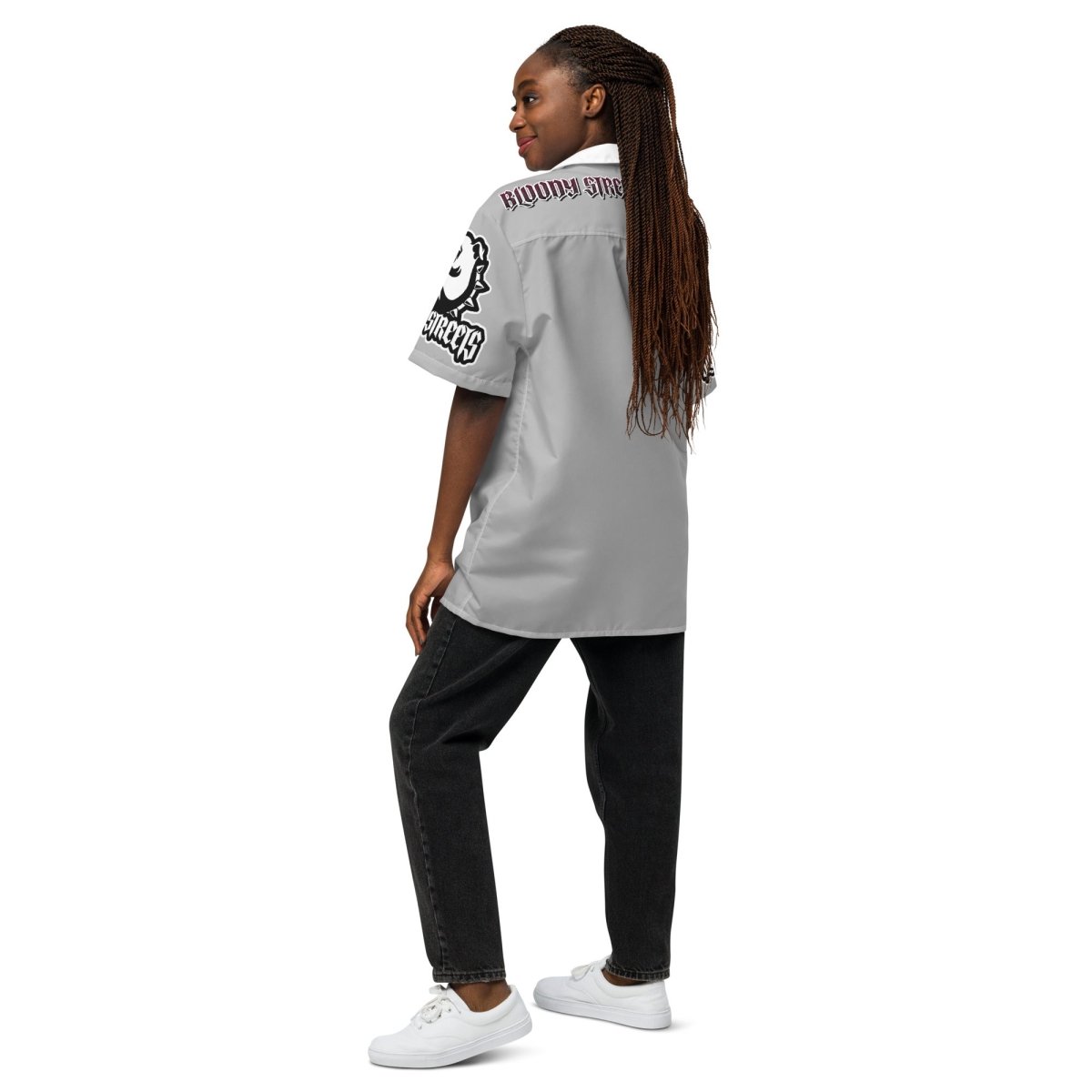 Streetwear Unisex Hemd - Black Bloody Streets Dog Grey - White - BLOODY - STREETS.DE Streetwear Herren und Damen Hoodies, T - Shirts, Pullis