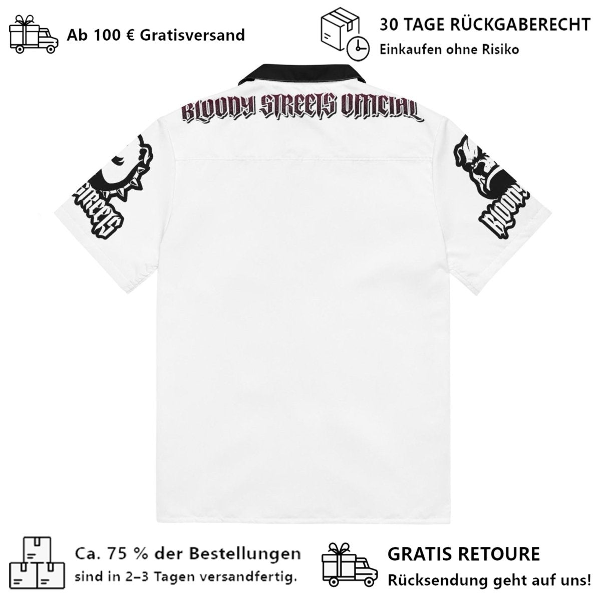 Streetwear Unisex Hemd - Black Bloody Streets Dog White - Black - BLOODY - STREETS.DE Streetwear Herren und Damen Hoodies, T-Shirts, Pullis