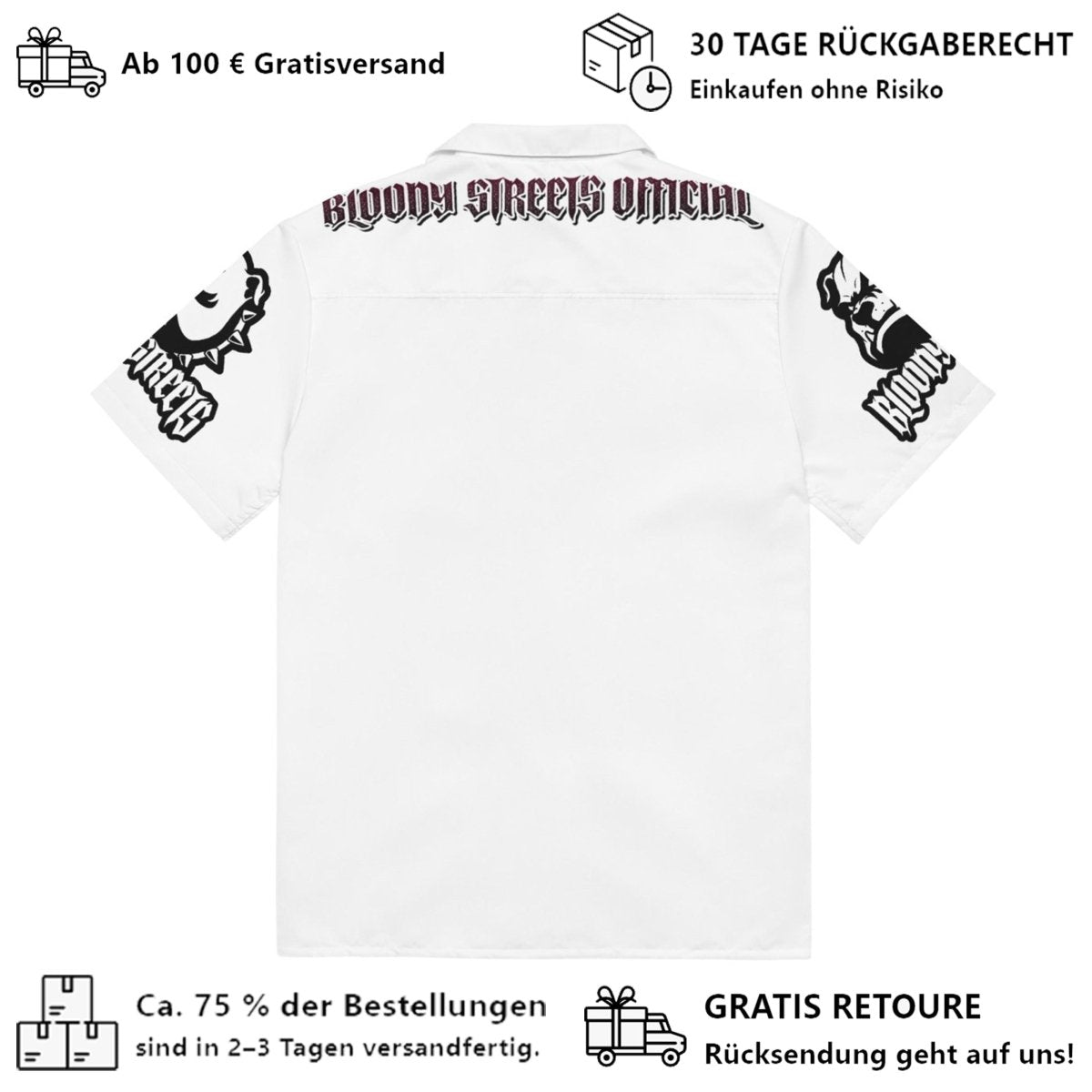 Streetwear Unisex Hemd - Black Bloody Streets Dog White - BLOODY - STREETS.DE Streetwear Herren und Damen Hoodies, T-Shirts, Pullis