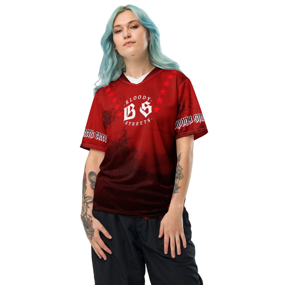 Streetwear Unisex Trikot BS BLOOD - LINE - BLOODY - STREETS.DE Streetwear Herren und Damen Hoodies, T - Shirts, Pullis