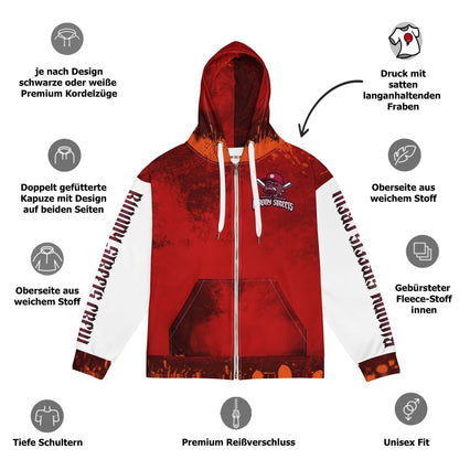 Streetwear Zip Hoodie BLOOD - LINE V1 - BLOODY - STREETS.DE Streetwear Herren und Damen Hoodies, T-Shirts, Pullis