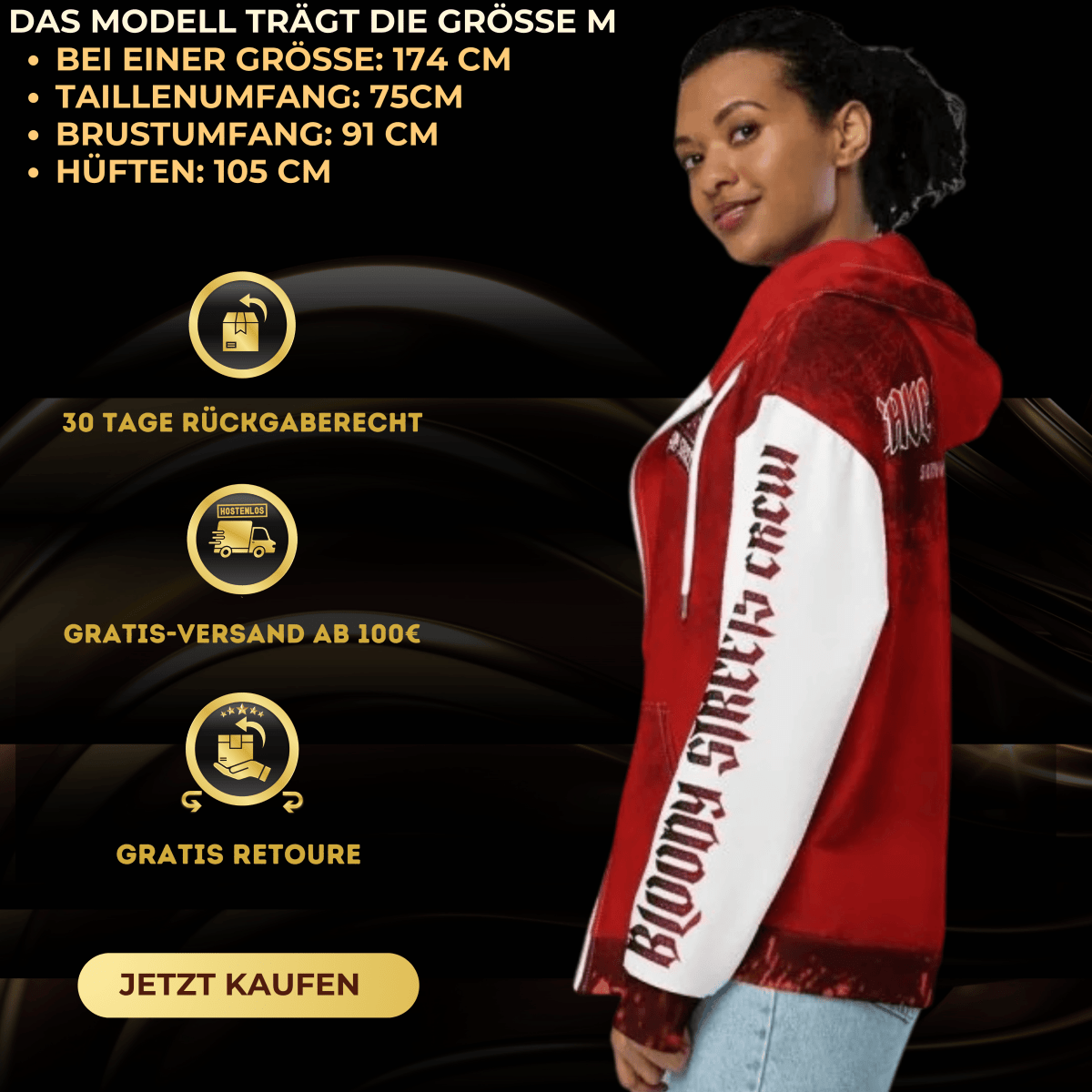 Streetwear Zip Hoodie BLOOD - LINE V1 - BLOODY - STREETS.DE Streetwear Herren und Damen Hoodies, T-Shirts, Pullis