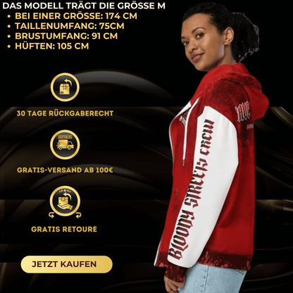 Streetwear Zip Hoodie BLOOD - LINE V1 - BLOODY - STREETS.DE Streetwear Herren und Damen Hoodies, T-Shirts, Pullis