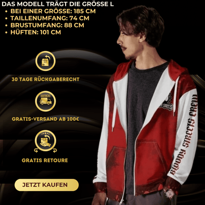 Streetwear Zip Hoodie BLOOD - LINE V2 - BLOODY - STREETS.DE Streetwear Herren und Damen Hoodies, T-Shirts, Pullis