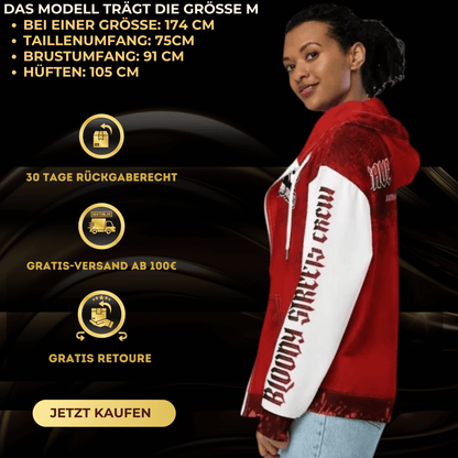 Streetwear Zip Hoodie BLOOD - LINE V2 - BLOODY - STREETS.DE Streetwear Herren und Damen Hoodies, T-Shirts, Pullis