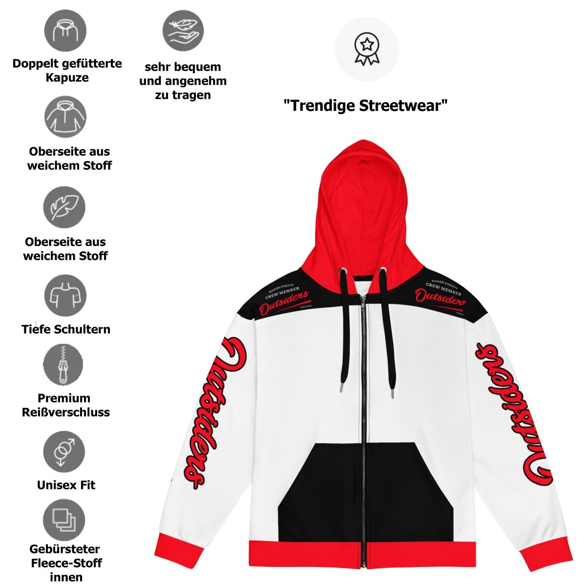 Streetwear Zip Hoodie BS OUTSIDERS V2 - BLOODY - STREETS.DE Streetwear Herren und Damen Hoodies, T-Shirts, Pullis