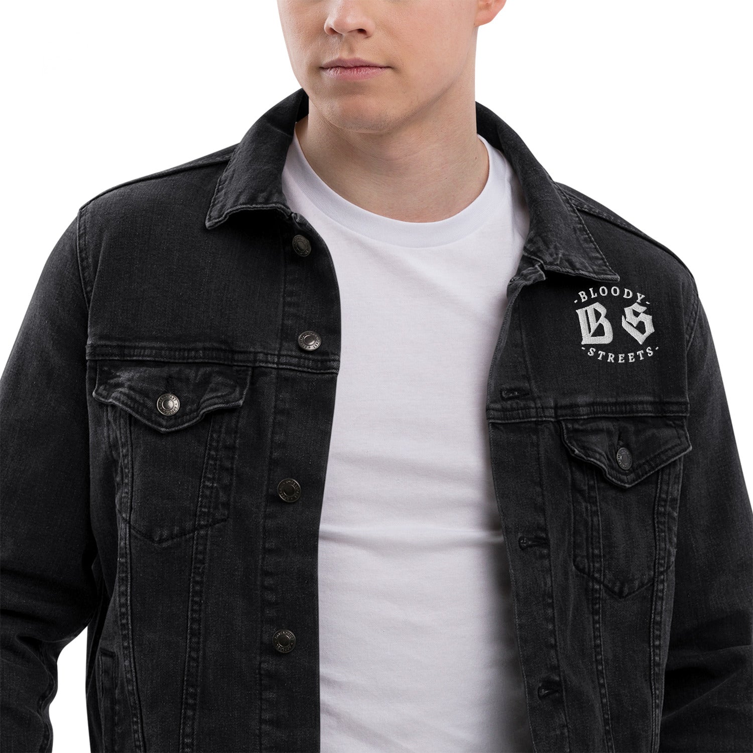 BLOODY STREETS Crew Member Jeans Jacke - BLOODY-STREETS.DE Streetwear Herren und Damen Hoodies, T-Shirts, Pullis