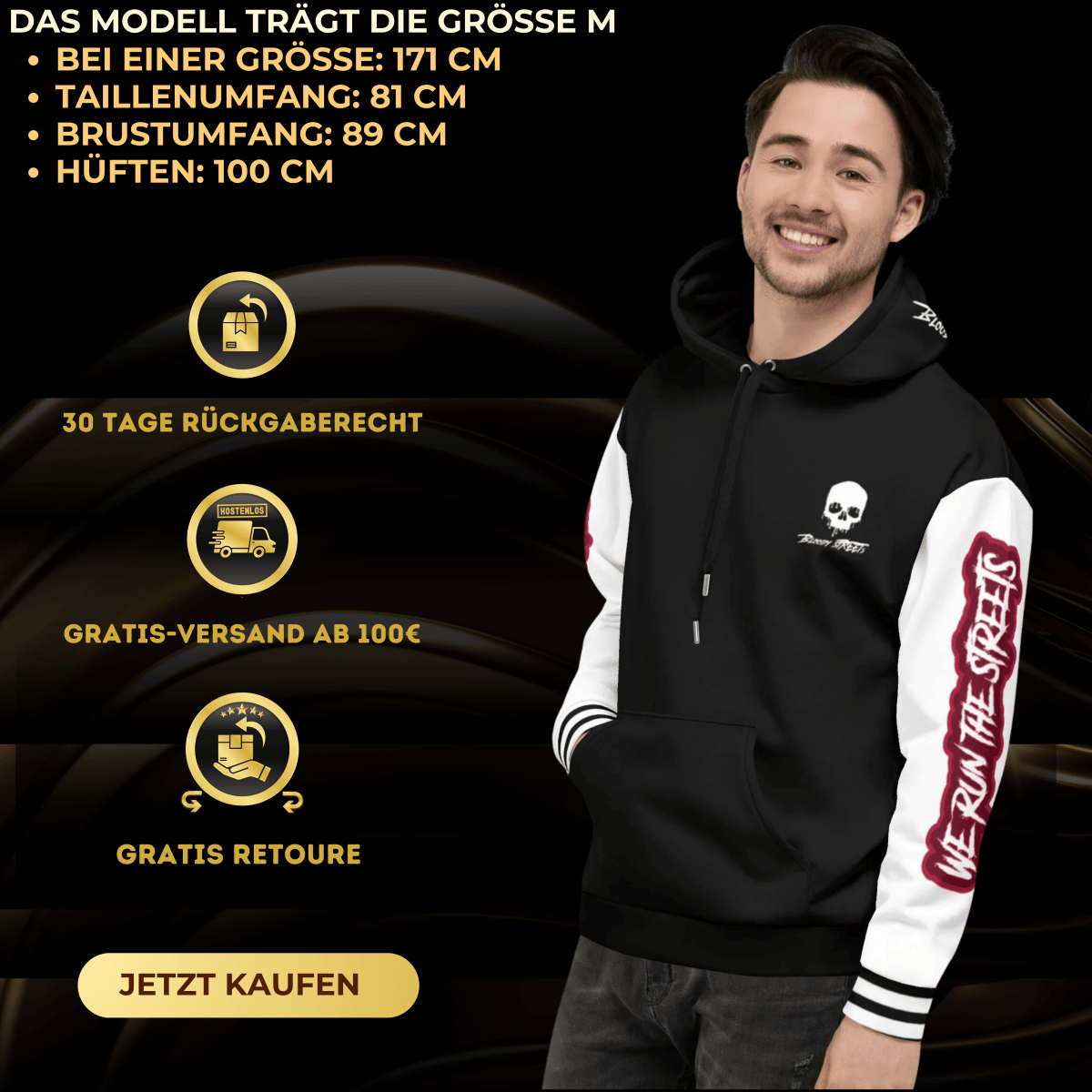 We Run The Streets BLACK Streetwear Hoodie - BLOODY - STREETS.DE Streetwear Herren und Damen Hoodies, T-Shirts, Pullis