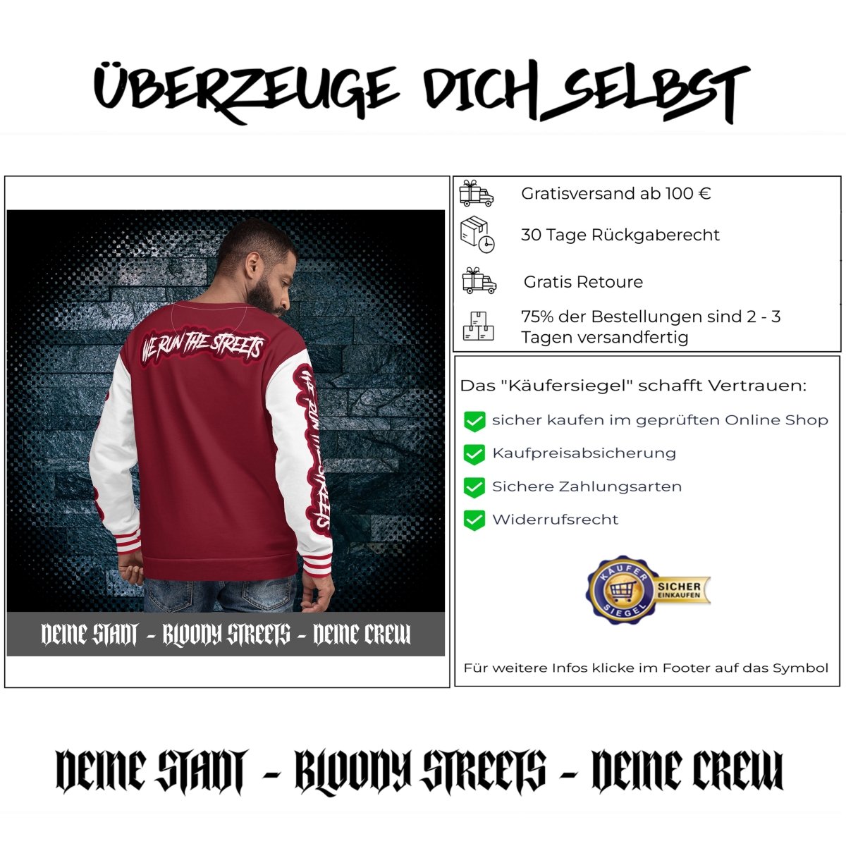 We Run The Streets PULLI RED - BLOODY - STREETS.DE Streetwear Herren und Damen Hoodies, T-Shirts, Pullis