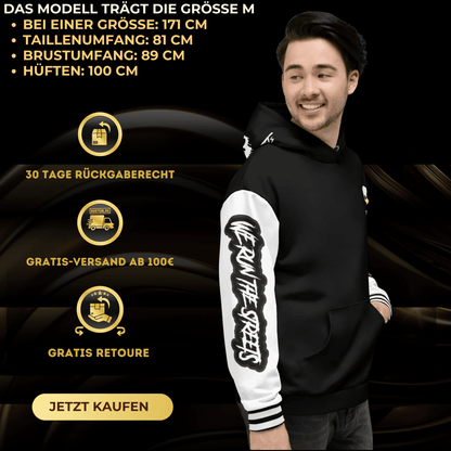 We run the Streets Schwarz - Weiß Streetwear Hoodie für Fans - BLOODY - STREETS.DE Streetwear Herren und Damen Hoodies, T-Shirts, Pullis