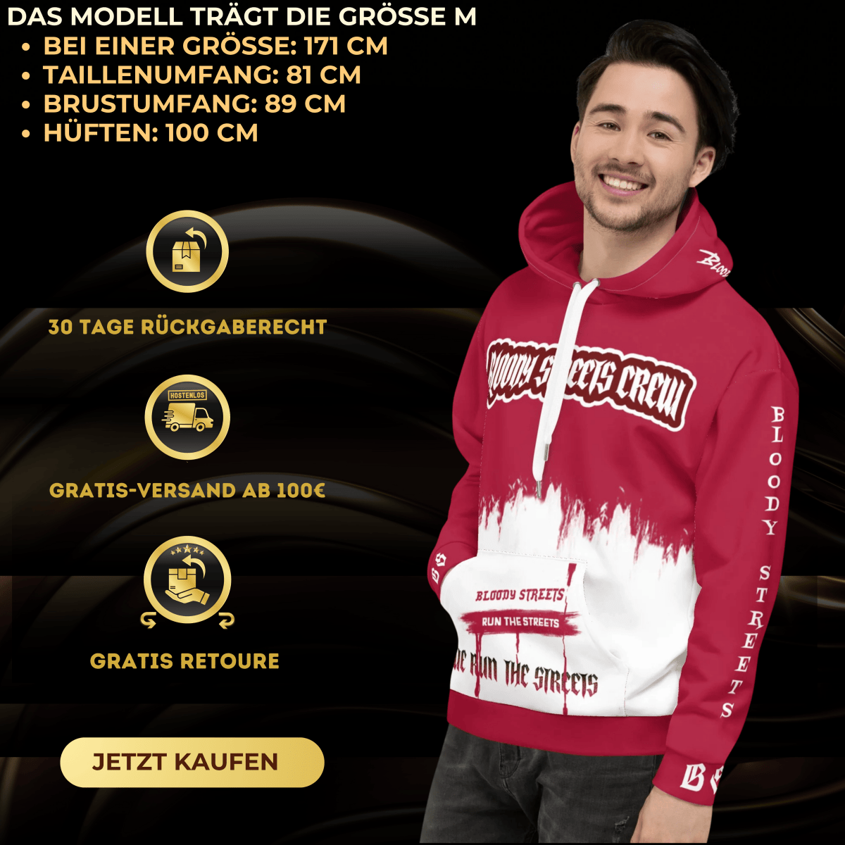 We Run The Streets - Streetwear Hoodie auf Bloody Hoodie Gangster Look - BLOODY - STREETS.DE Streetwear Herren und Damen Hoodies, T-Shirts, Pullis