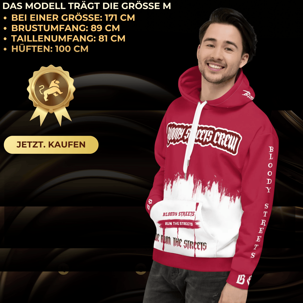 We Run The Streets - Streetwear Hoodie auf Bloody Hoodie Gangster Look - BLOODY - STREETS.DE Streetwear Herren und Damen Hoodies, T-Shirts, Pullis