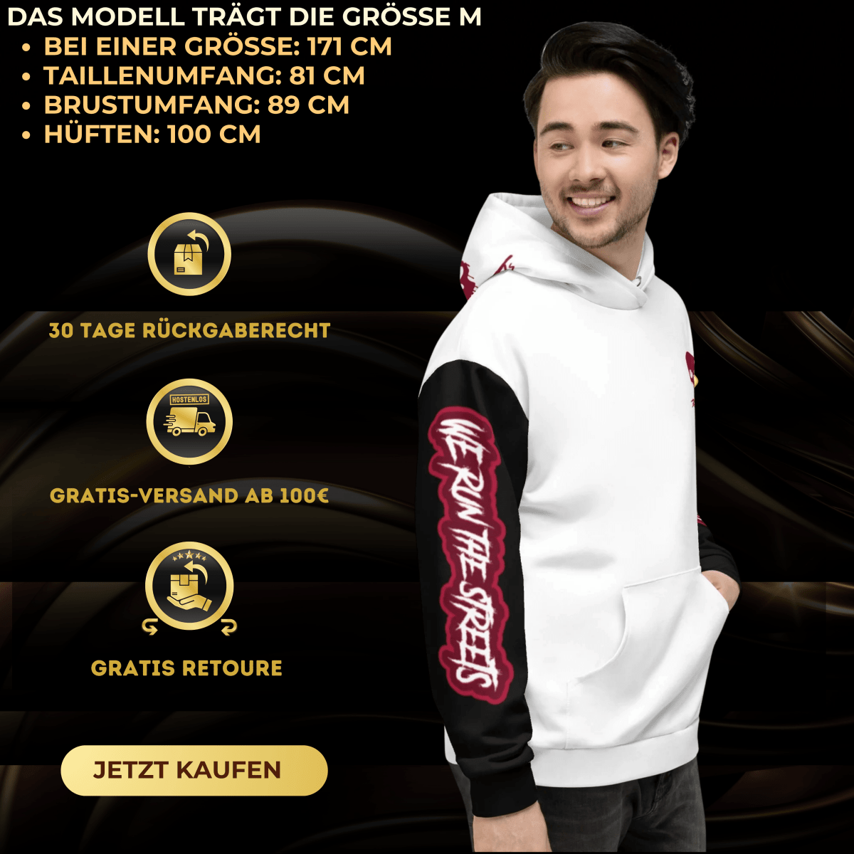 We Run The Streets WHITE Hoodie – Streetwear Hoodie für Trendsetter - BLOODY - STREETS.DE Streetwear Herren und Damen Hoodies, T-Shirts, Pullis