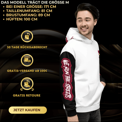 We Run The Streets WHITE Hoodie – Streetwear Hoodie für Trendsetter - BLOODY - STREETS.DE Streetwear Herren und Damen Hoodies, T-Shirts, Pullis