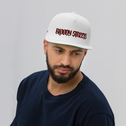 Bloody Streets Crew Flat Bill WHITE - BLOODY-STREETS.DE Streetwear Herren und Damen Hoodies, T-Shirts, Pullis