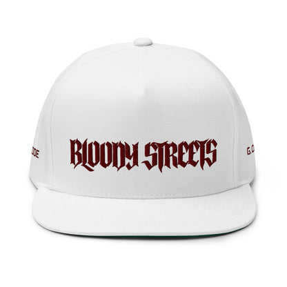 Bloody Streets Crew Flat Bill WHITE - BLOODY-STREETS.DE Streetwear Herren und Damen Hoodies, T-Shirts, Pullis