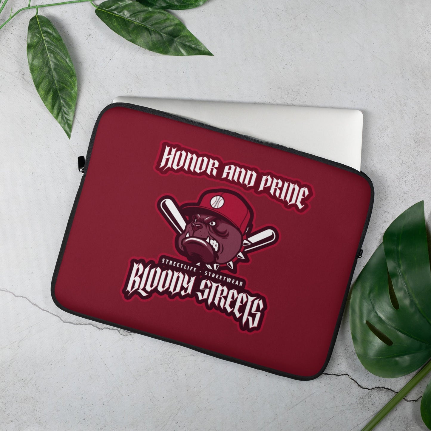 BLOODY STREETS "Honor and Pride" Laptop Tasche rot - BLOODY-STREETS.DE Streetwear Herren und Damen Hoodies, T-Shirts, Pullis