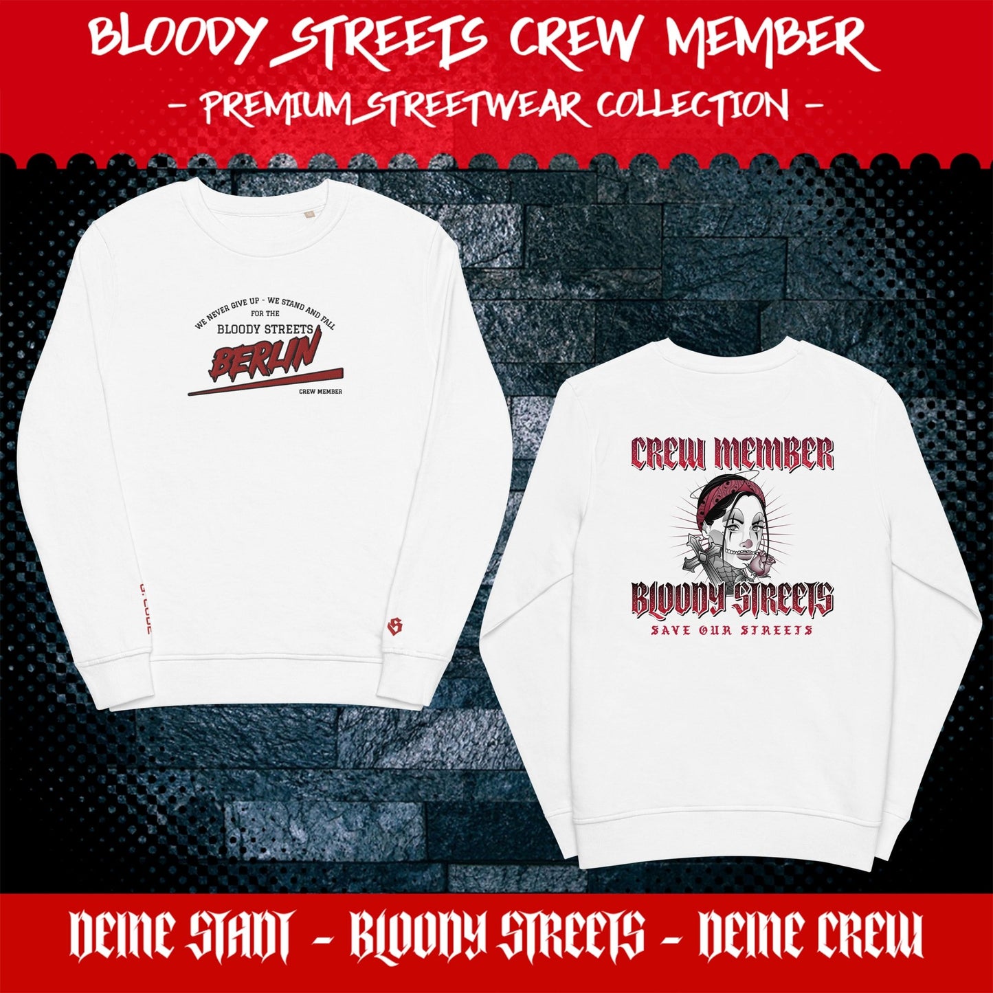 BS CITY Berlin Crew Member Premium Red "Lady" Pullover - BLOODY-STREETS.DE Streetwear Herren und Damen Hoodies, T-Shirts, Pullis