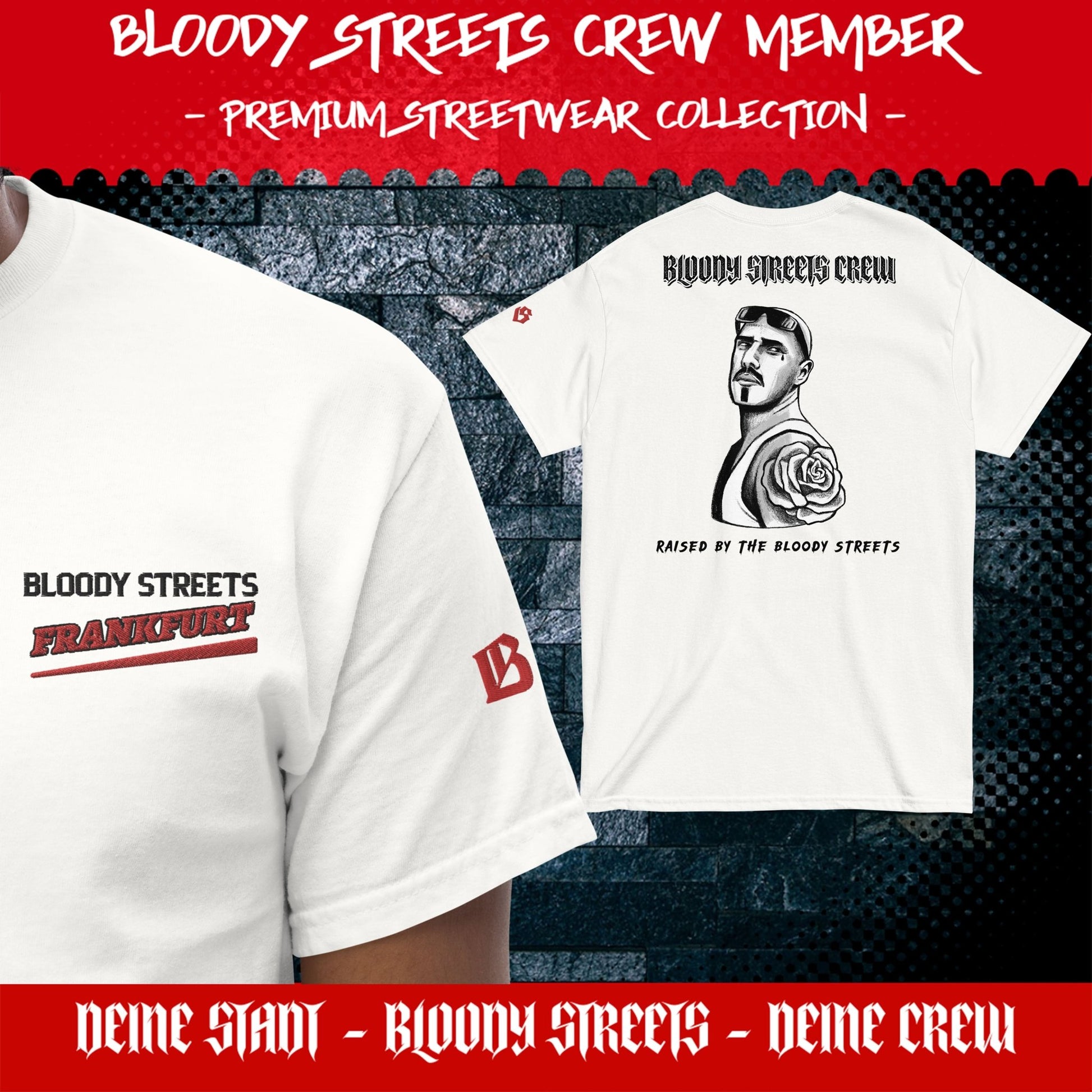 BS CITY Frankfurt Crew Member Premium Red "G" T-Shirt - BLOODY-STREETS.DE Streetwear Herren und Damen Hoodies, T-Shirts, Pullis