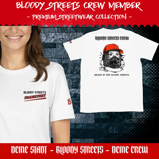 BS CITY Frankfurt Crew Member Premium Red "Lady T-Shirt - BLOODY-STREETS.DE Streetwear Herren und Damen Hoodies, T-Shirts, Pullis