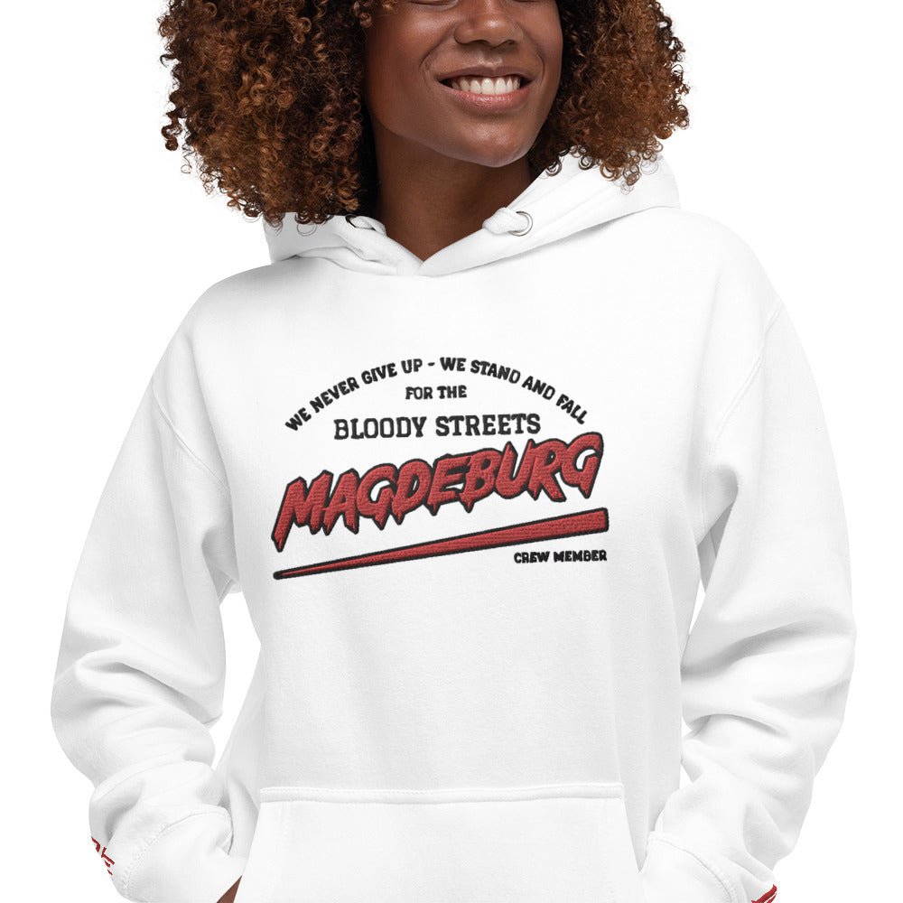 BS CITY Magdeburg Crew Member Premium Red Lady Hoodie - BLOODY-STREETS.DE Streetwear Herren und Damen Hoodies, T-Shirts, Pullis