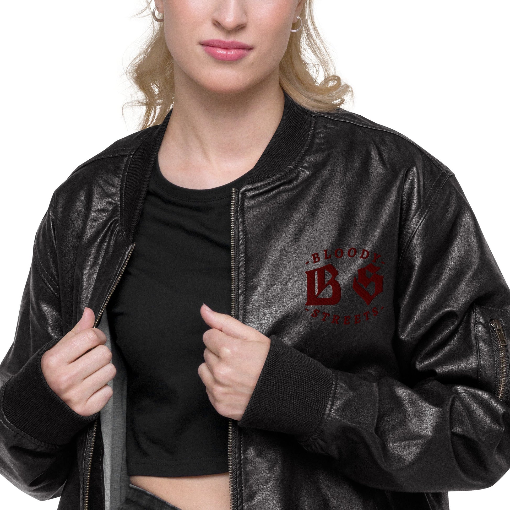 BLOODY STREETS CREW Kunstleder Jacke - BLOODY-STREETS.DE Streetwear Herren und Damen Hoodies, T-Shirts, Pullis