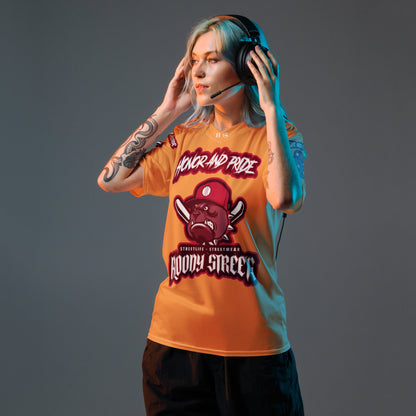 Honor and Pride SHIRT Orange Recyceltes -Trikot - BLOODY-STREETS.DE Streetwear Herren und Damen Hoodies, T-Shirts, Pullis