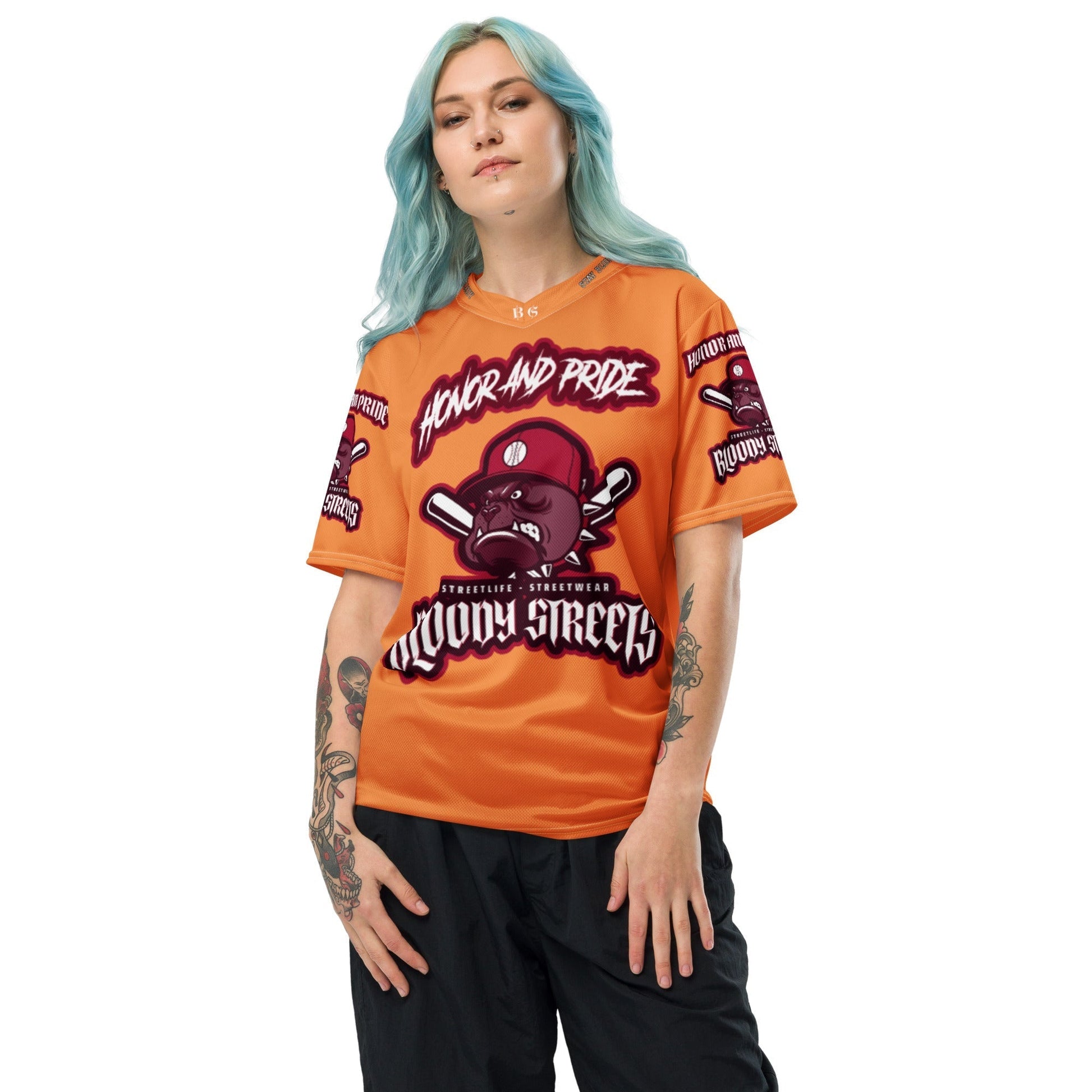 Honor and Pride SHIRT Orange Recyceltes -Trikot - BLOODY-STREETS.DE Streetwear Herren und Damen Hoodies, T-Shirts, Pullis