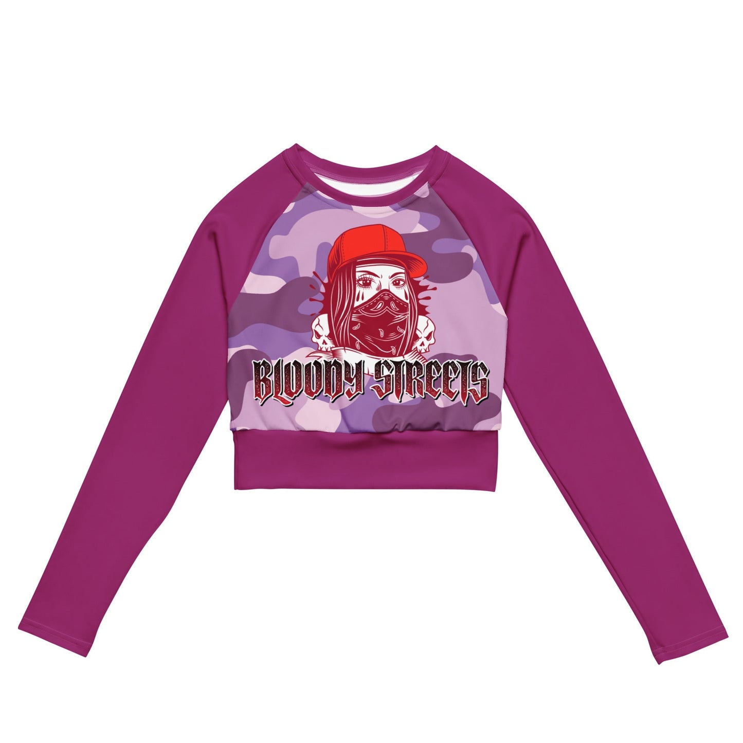 Recyceltes Langarm Crop Top Military Purple - BLOODY-STREETS.DE Streetwear Herren und Damen Hoodies, T-Shirts, Pullis