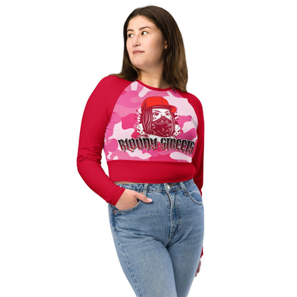 Recyceltes Langarm Crop Top Military Red - BLOODY-STREETS.DE Streetwear Herren und Damen Hoodies, T-Shirts, Pullis