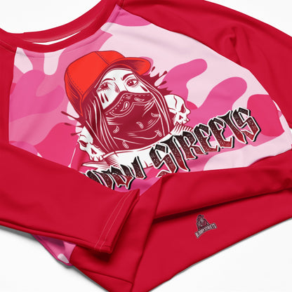 Recyceltes Langarm Crop Top Military Red - BLOODY-STREETS.DE Streetwear Herren und Damen Hoodies, T-Shirts, Pullis