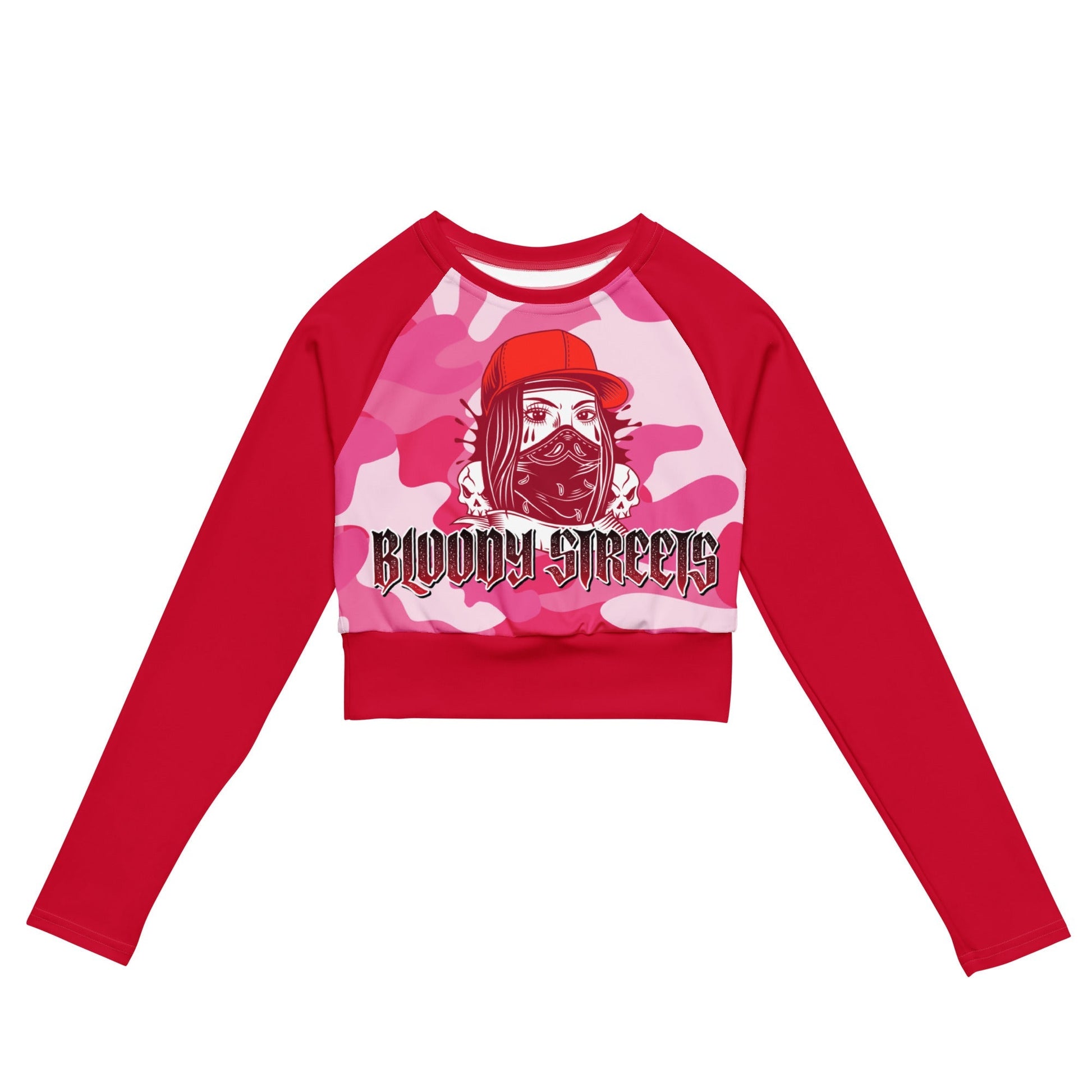 Recyceltes Langarm Crop Top Military Red - BLOODY-STREETS.DE Streetwear Herren und Damen Hoodies, T-Shirts, Pullis