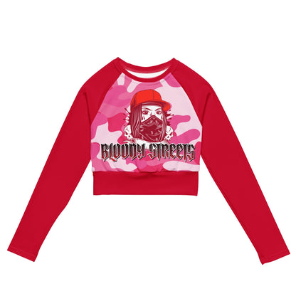 Recyceltes Langarm Crop Top Military Red - BLOODY-STREETS.DE Streetwear Herren und Damen Hoodies, T-Shirts, Pullis