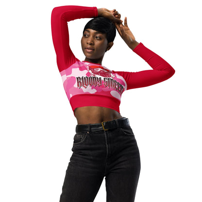 Recyceltes Langarm Crop Top Military Red - BLOODY-STREETS.DE Streetwear Herren und Damen Hoodies, T-Shirts, Pullis