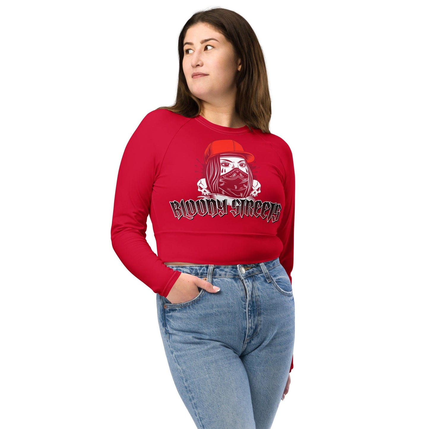 Recyceltes Langarm Crop Top Red - BLOODY-STREETS.DE Streetwear Herren und Damen Hoodies, T-Shirts, Pullis