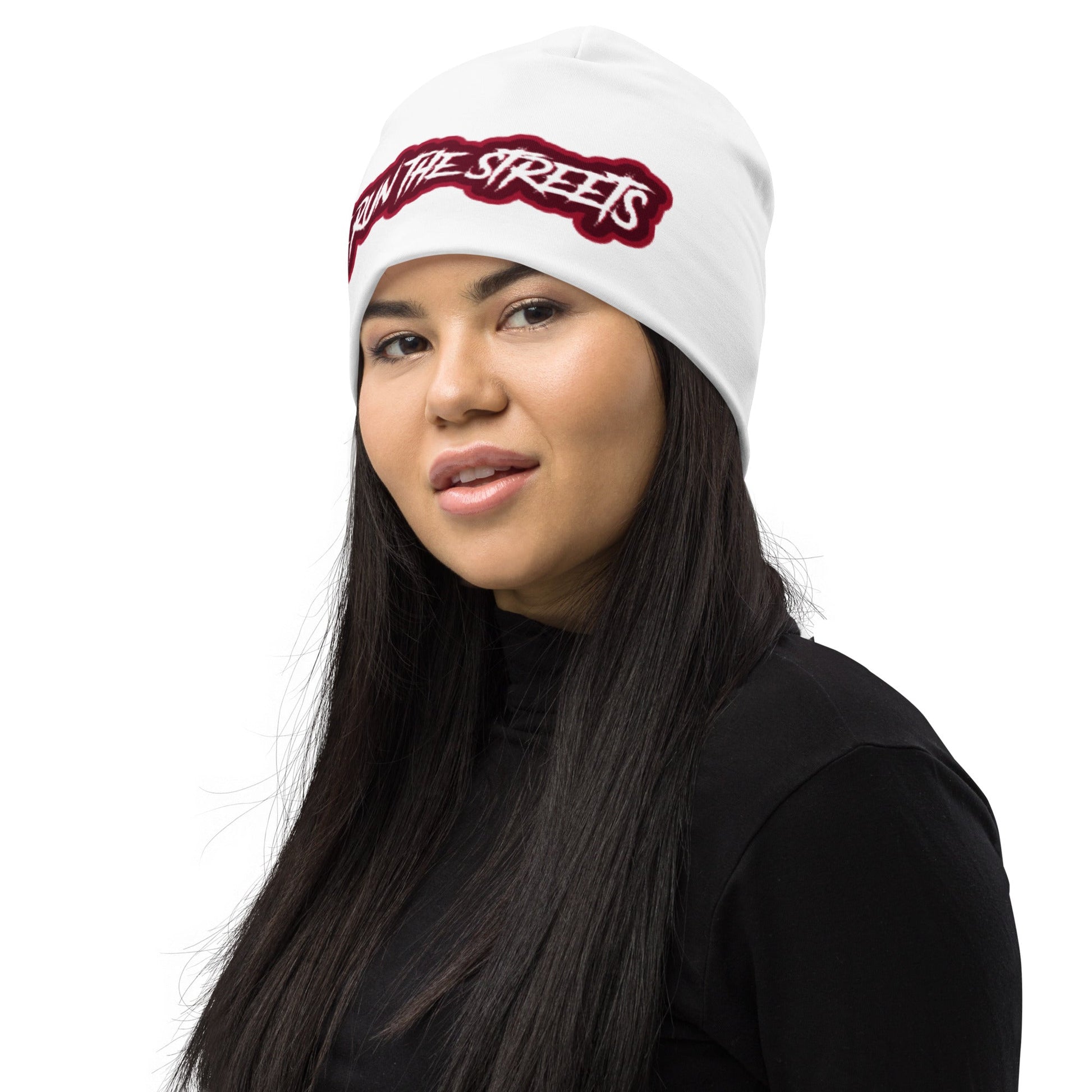 We Run The Streets WHITE RED Beanie - BLOODY-STREETS.DE Streetwear Herren und Damen Hoodies, T-Shirts, Pullis